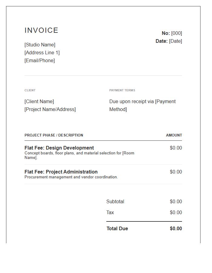 Interior Designer Flat Fee Invoice Template