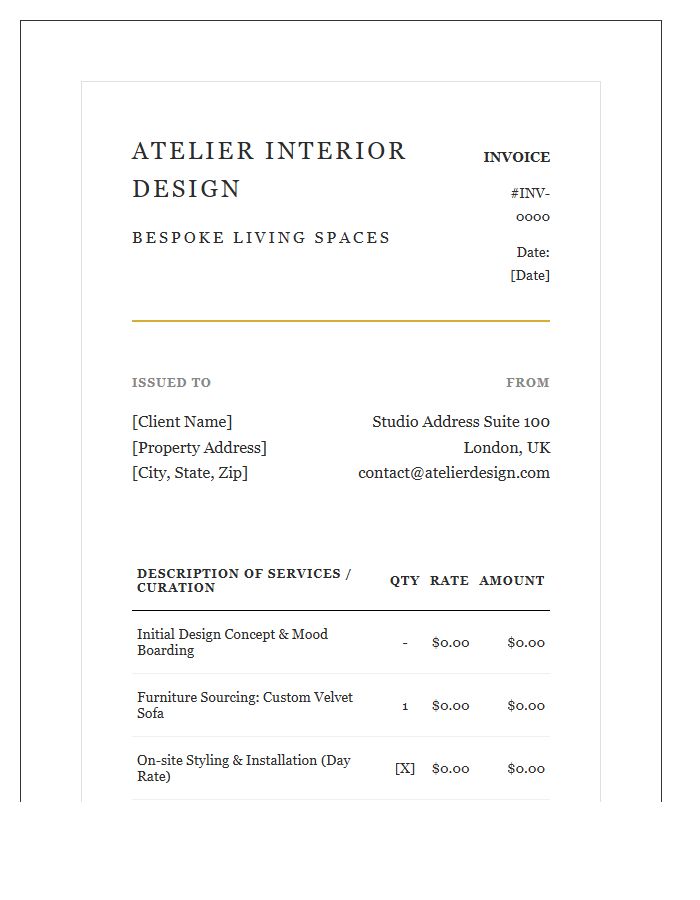 Luxury Interior Decorating Invoice Template