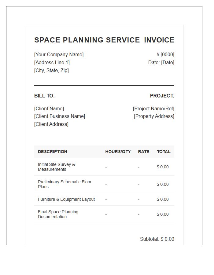 Space Planning Service Invoice Template