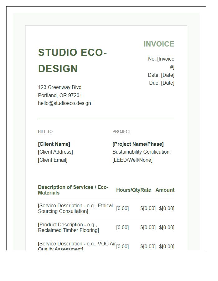 Sustainable Interior Design Invoice Template
