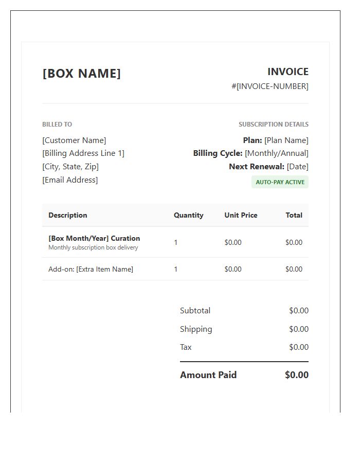 Automated Monthly Subscription Box Invoice Template