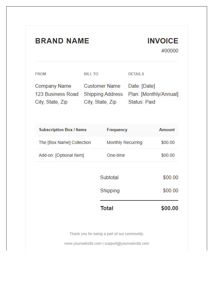 Curated Subscription Box Business Invoice Template