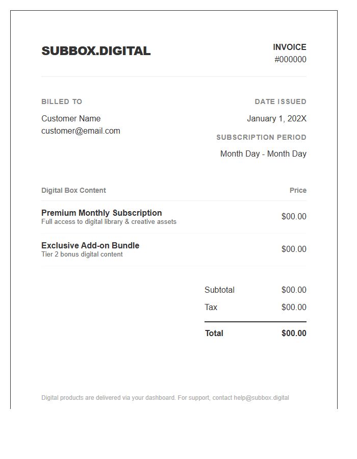 Digital Product Subscription Box Invoice Template