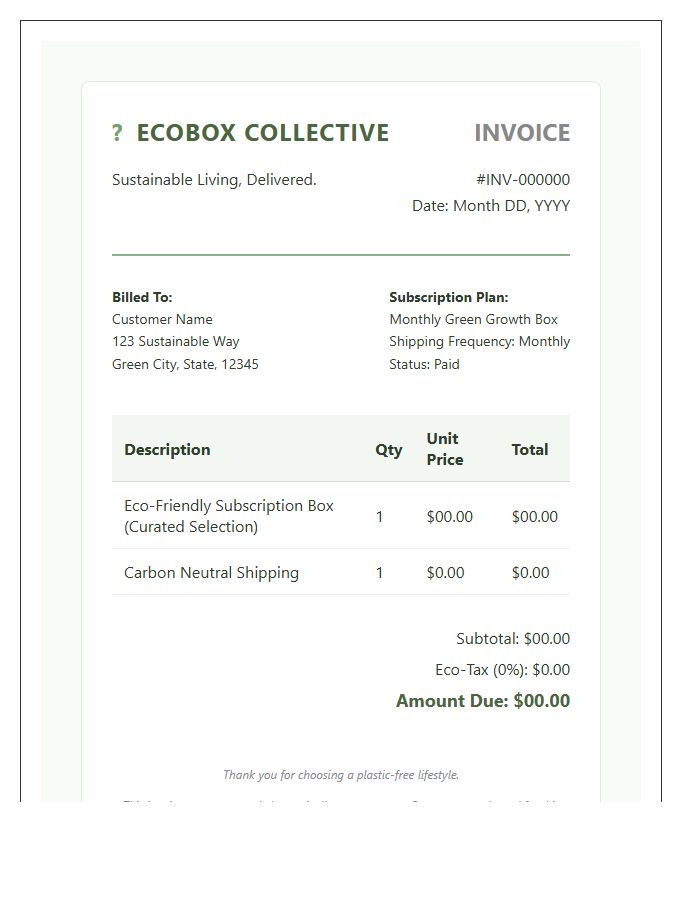 Eco Friendly Subscription Box Invoice Template