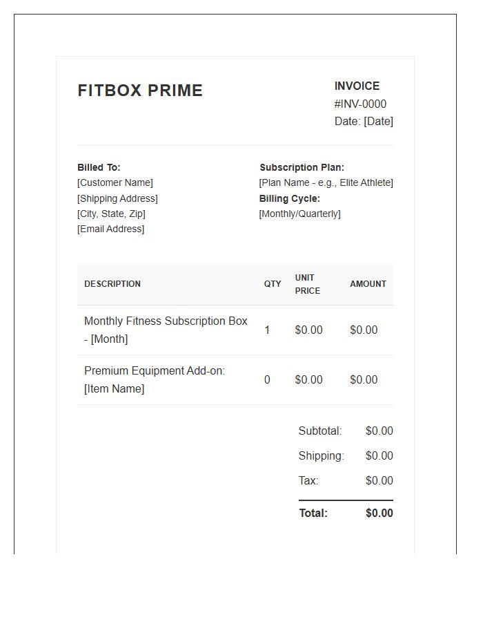 Fitness Equipment Subscription Box Invoice Template