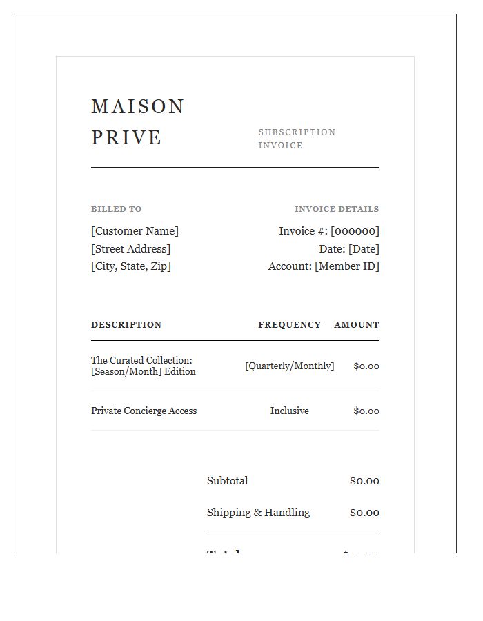 Luxury Subscription Box Merchant Invoice Template