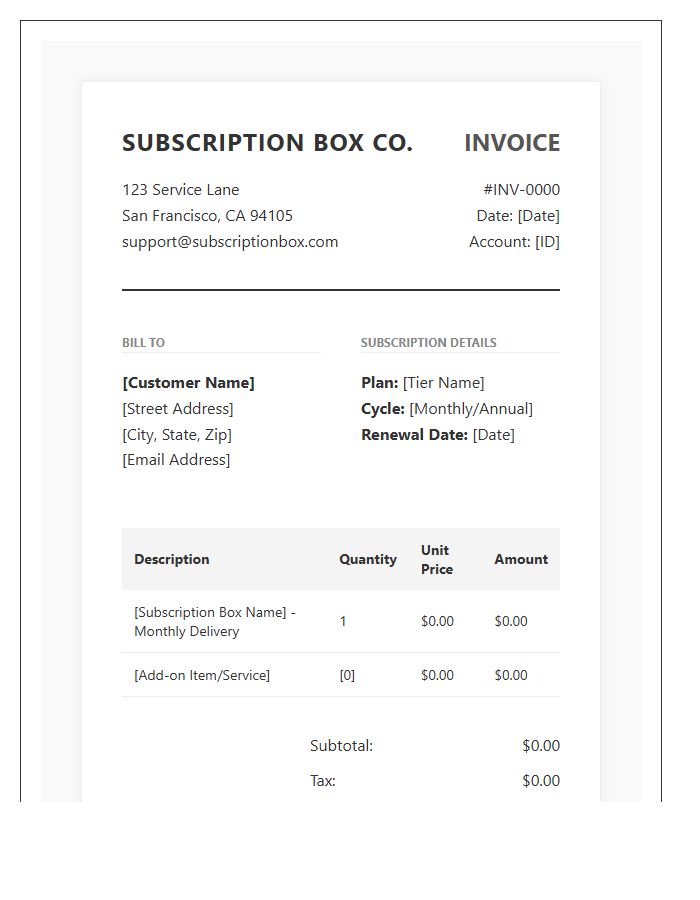 Professional Subscription Box Service Invoice Template