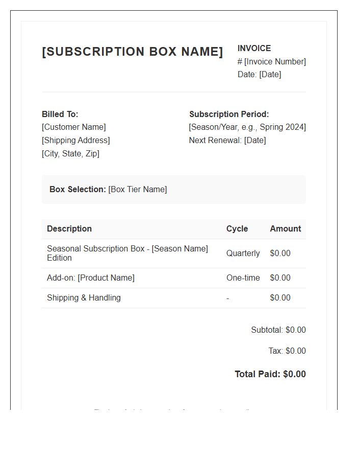 Seasonal Subscription Box Payment Invoice Template