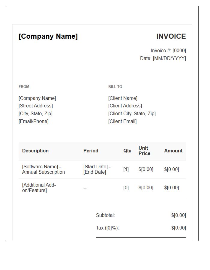 Annual Software Subscription Invoice Template