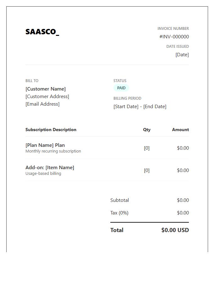 Automated SaaS Subscription Invoice Template