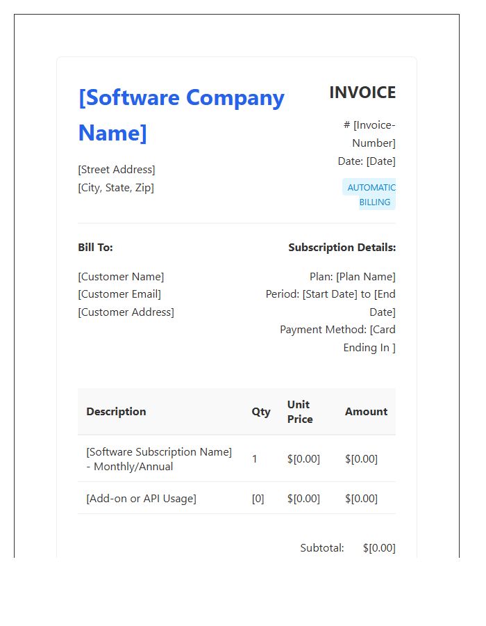 Automatic Software Billing Invoice Template
