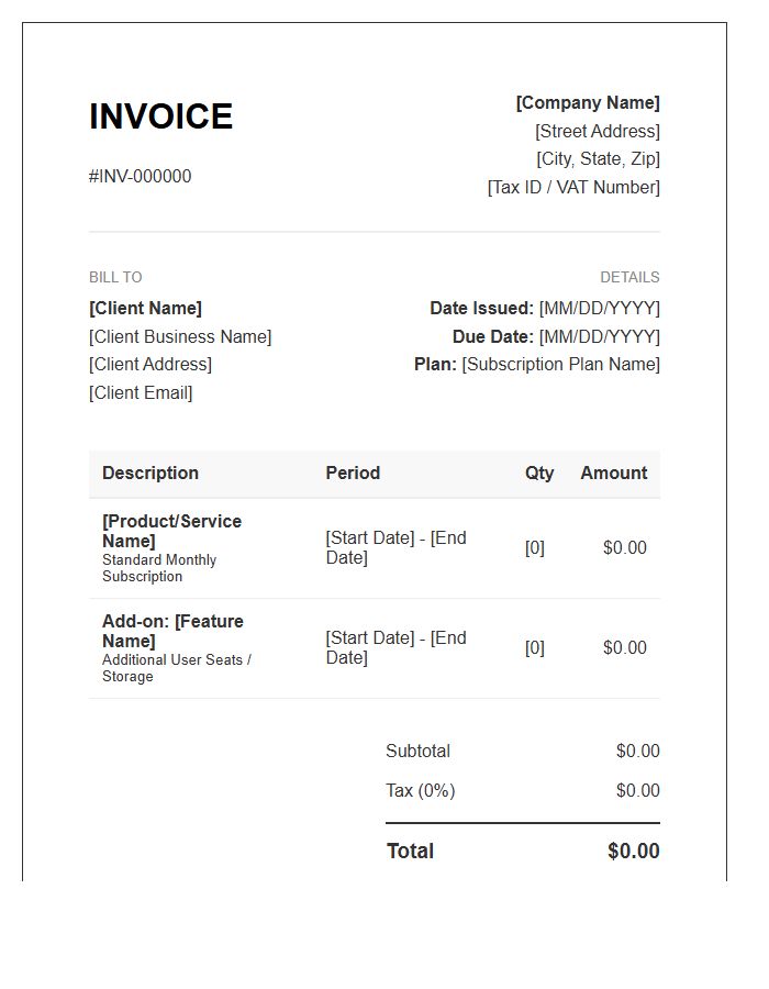 Business Application Subscription Invoice Template
