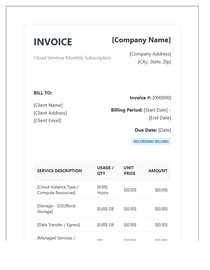 Cloud Computing Recurring Invoice Template