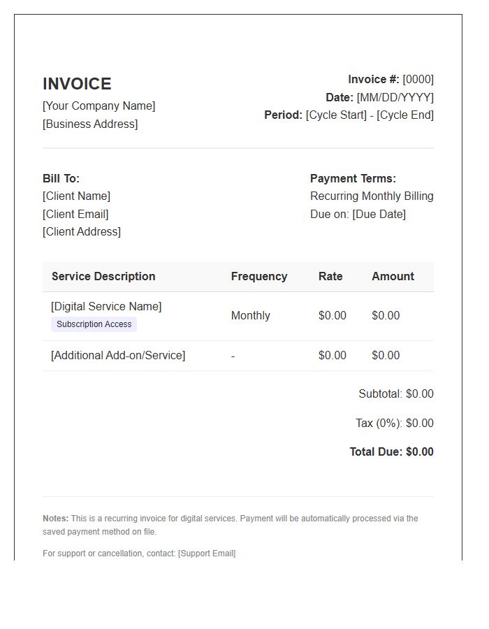 Digital Service Recurring Invoice Template