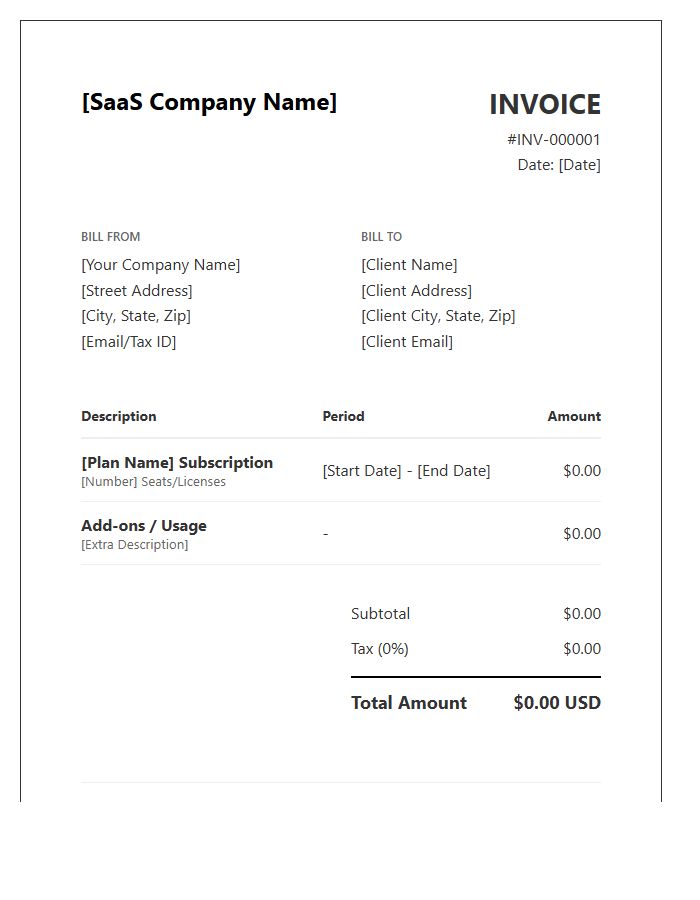 Monthly SaaS Subscription Invoice Template