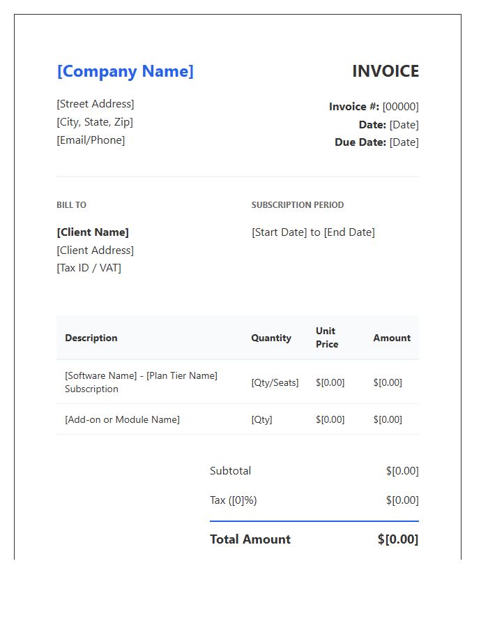 Professional Software Subscription Invoice Template