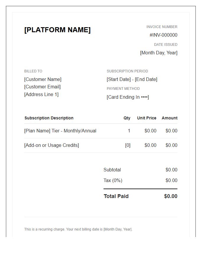 Recurring Platform Subscription Invoice Template