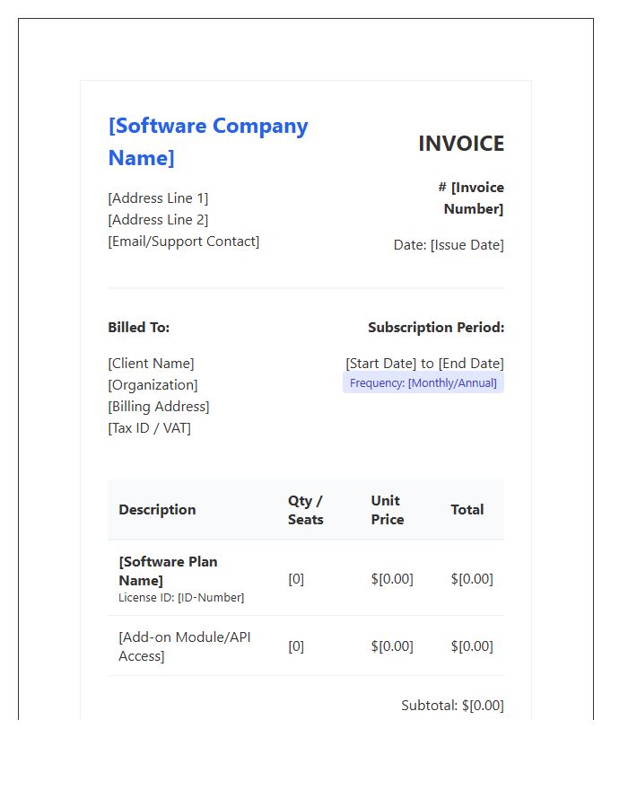 Recurring Software License Invoice Template
