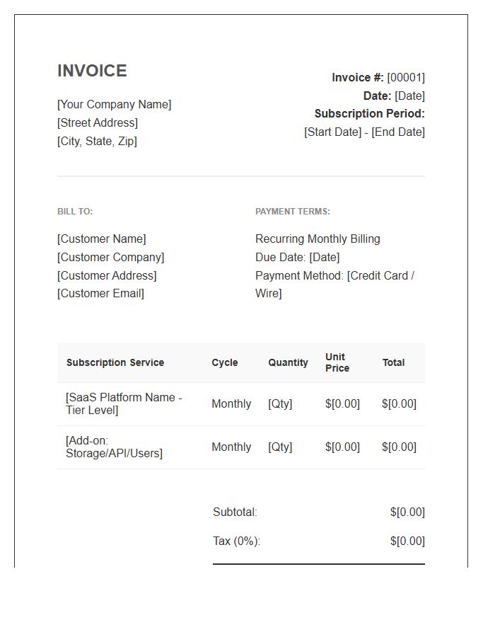 Recurring Technology Subscription Invoice Template