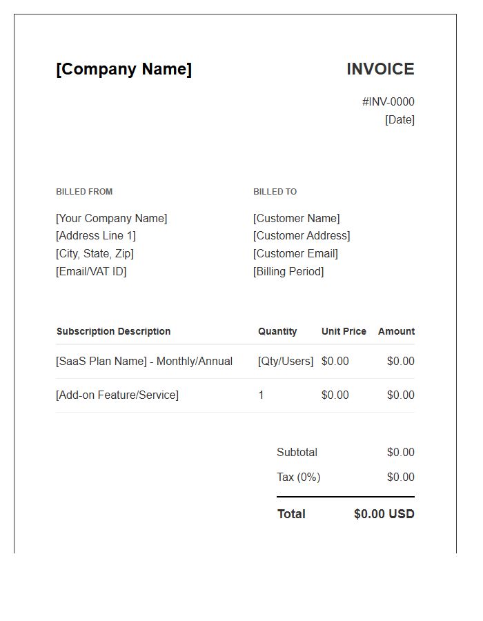 Software As A Service Subscription Invoice Template