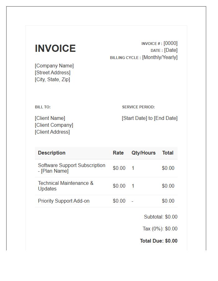 Software Support Recurring Invoice Template
