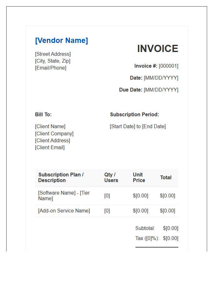 Software Vendor Subscription Invoice Template