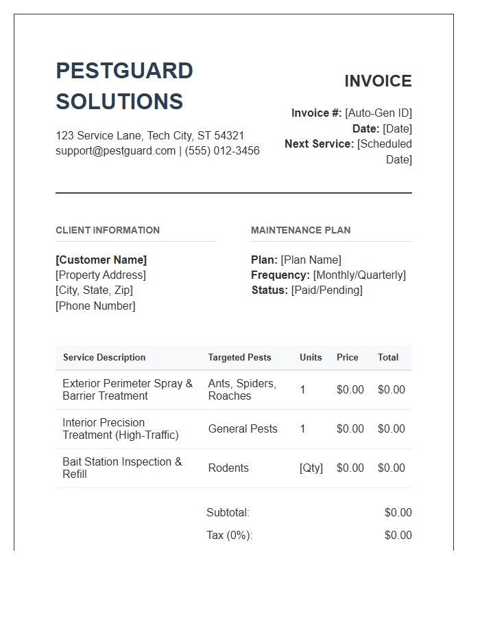 Automated Pest Control Maintenance Invoice Template