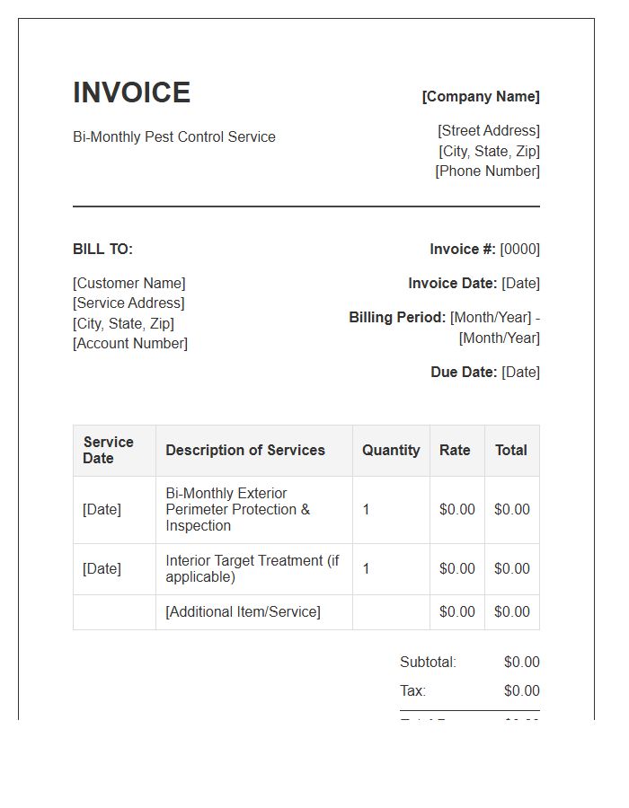 Bi Monthly Pest Control Billing Invoice Template