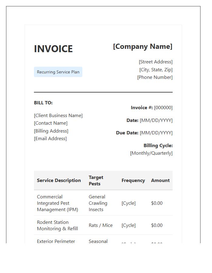 Commercial Pest Control Recurring Invoice Template
