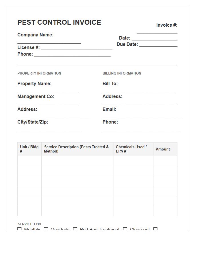 Multi Unit Property Pest Control Invoice Template