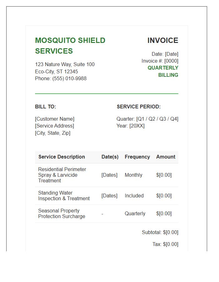 Quarterly Mosquito Control Billing Invoice Template