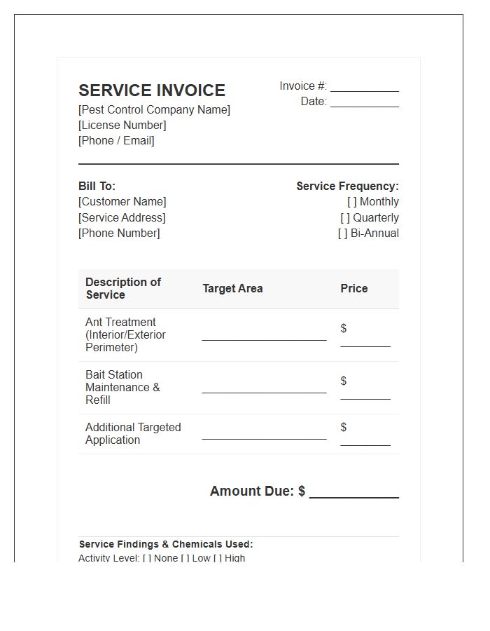 Recurring Ant Treatment Service Invoice Template