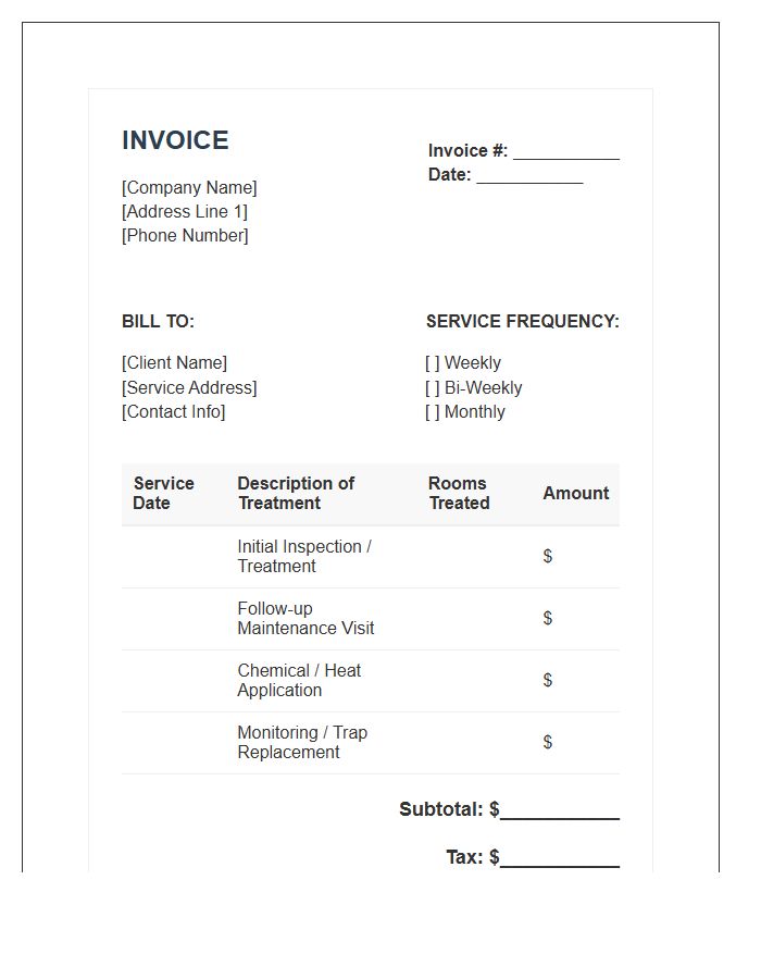 Recurring Bed Bug Treatment Invoice Template