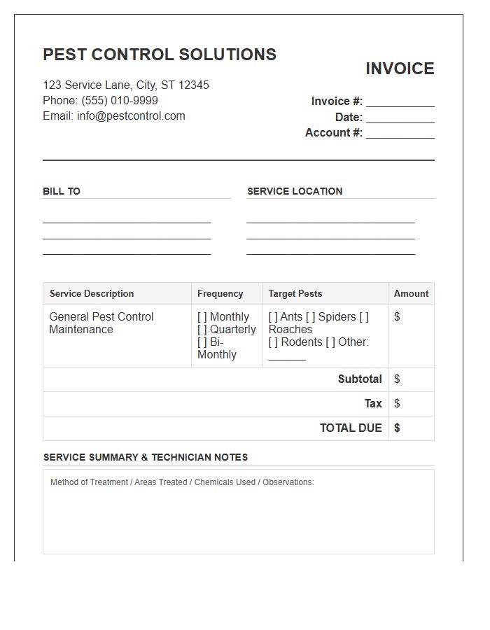 Recurring General Pest Control Service Invoice Template