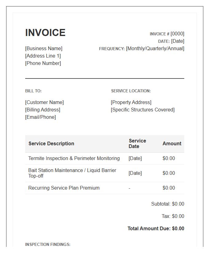 Recurring Termite Inspection Service Invoice Template