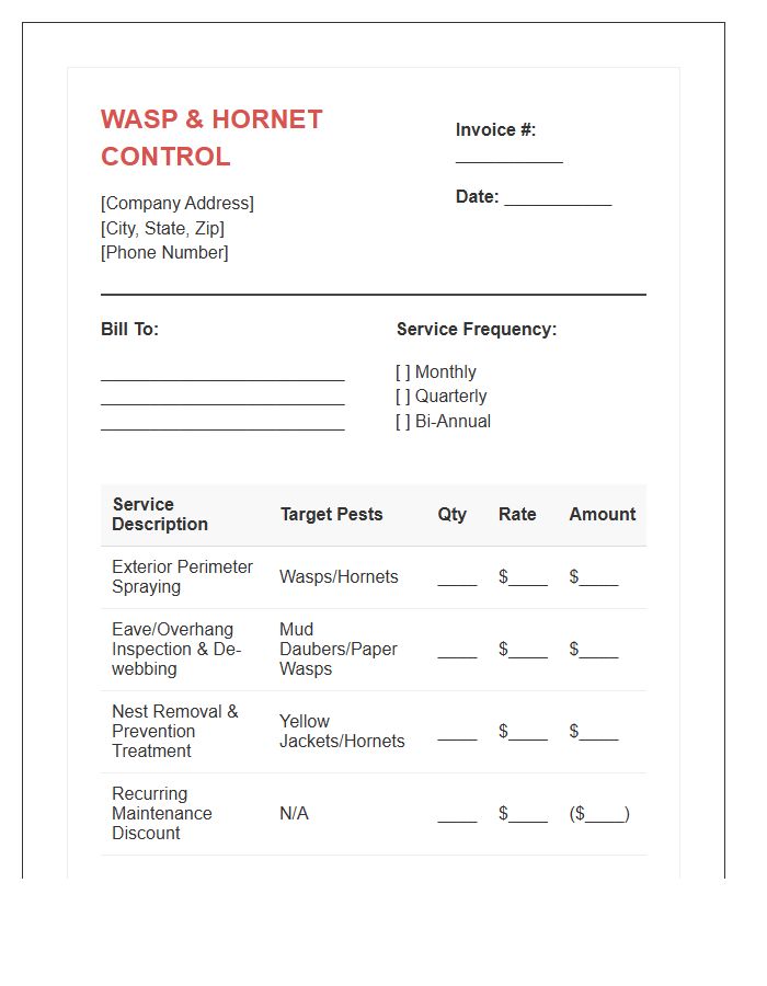 Recurring Wasp And Hornet Control Invoice Template