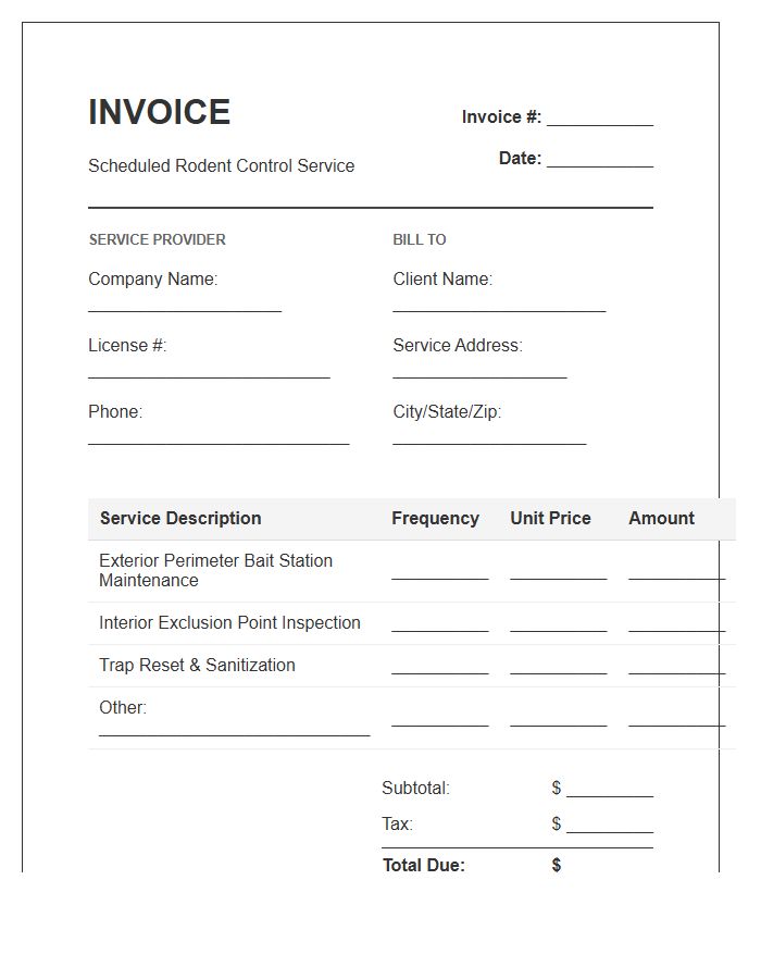 Scheduled Rodent Control Service Invoice Template