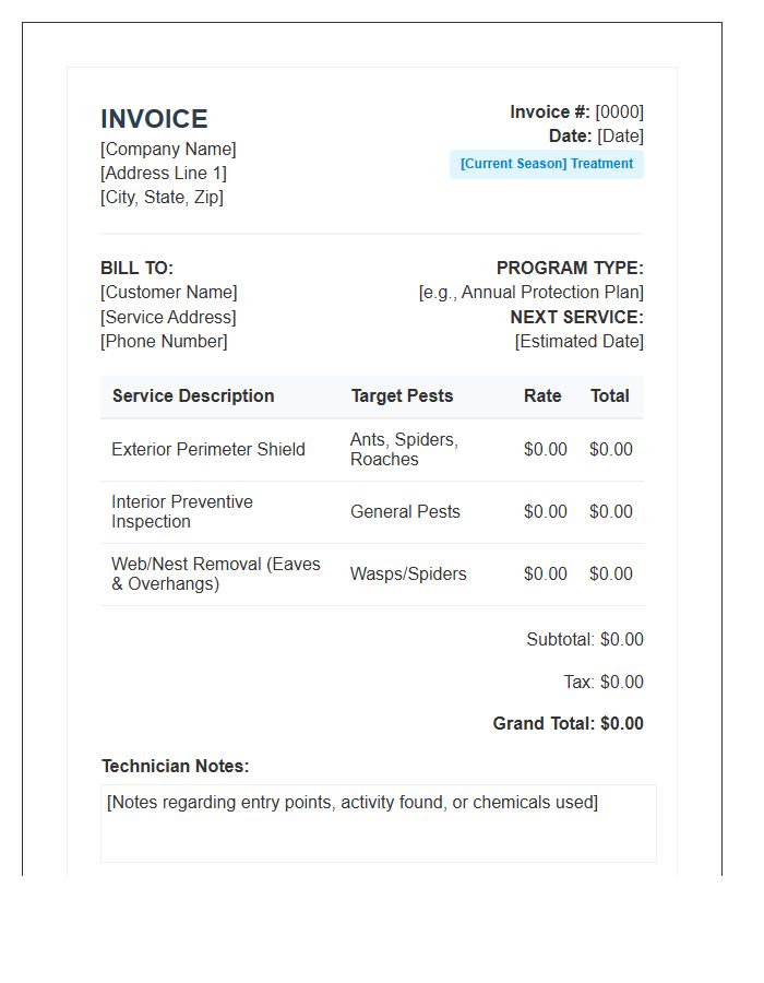 Seasonal Pest Control Program Invoice Template