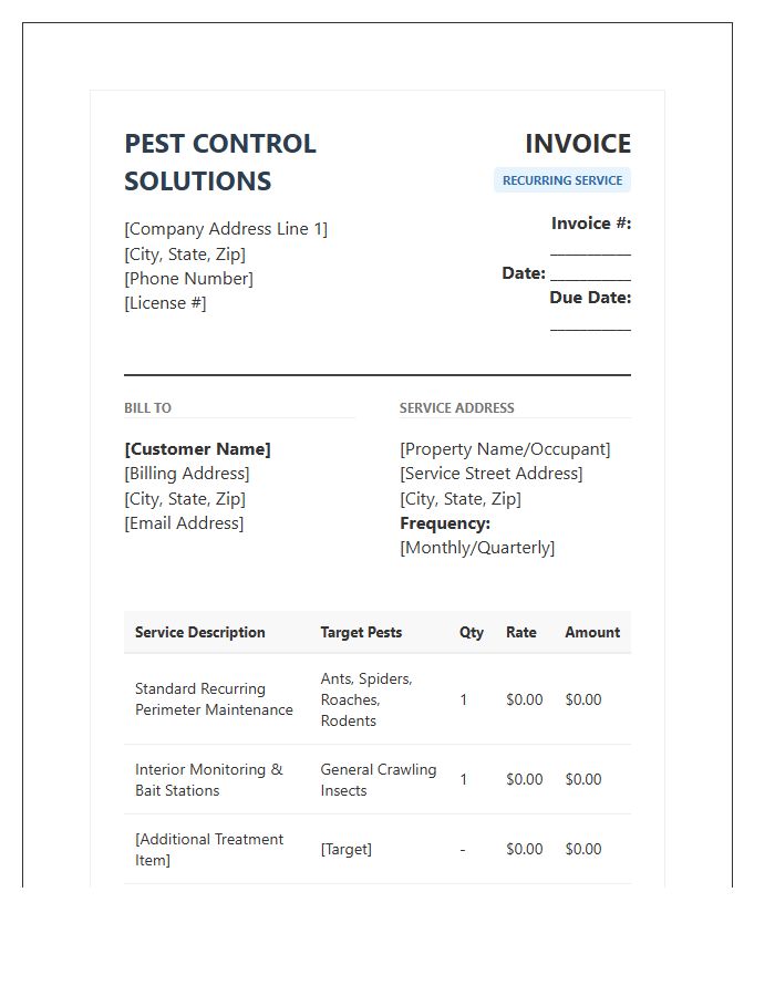 Standard Pest Management Recurring Invoice Template