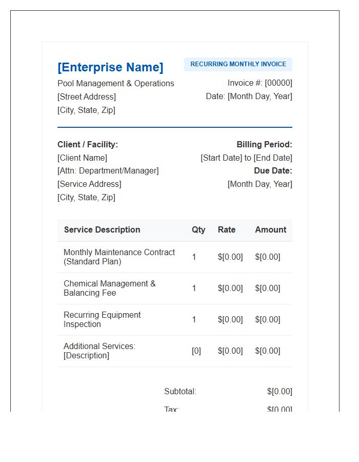Enterprise Pool Management Recurring Invoice Template