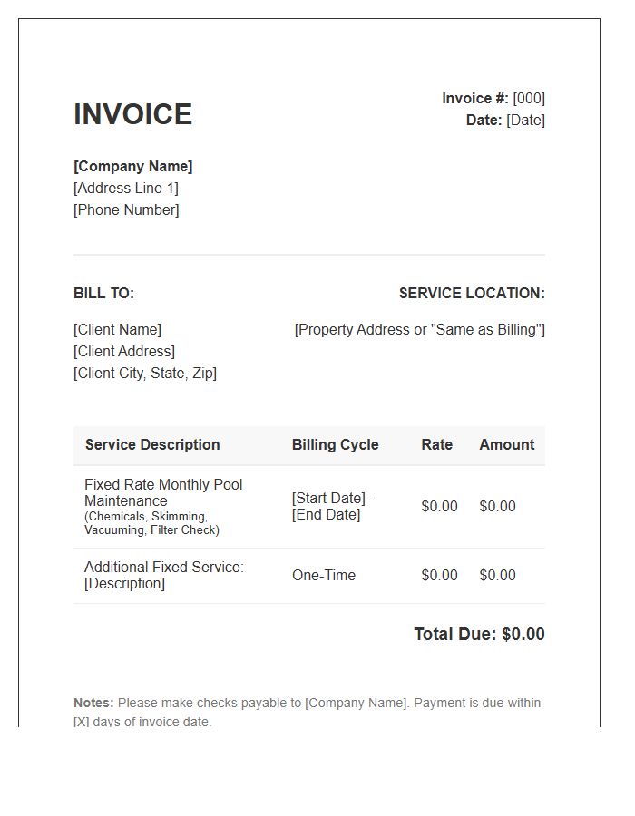 Fixed Rate Pool Service Invoice Template