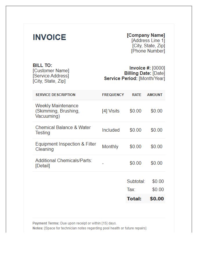 Pool Technician Recurring Service Invoice Template