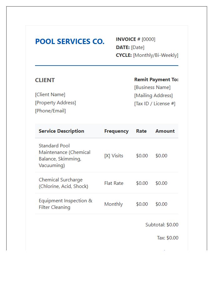 Professional Pool Maintenance Recurring Invoice Template