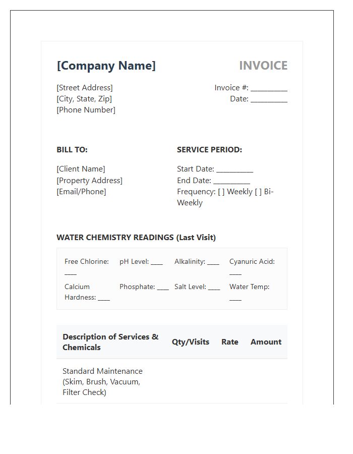 Recurring Swimming Pool Treatment Invoice Template
