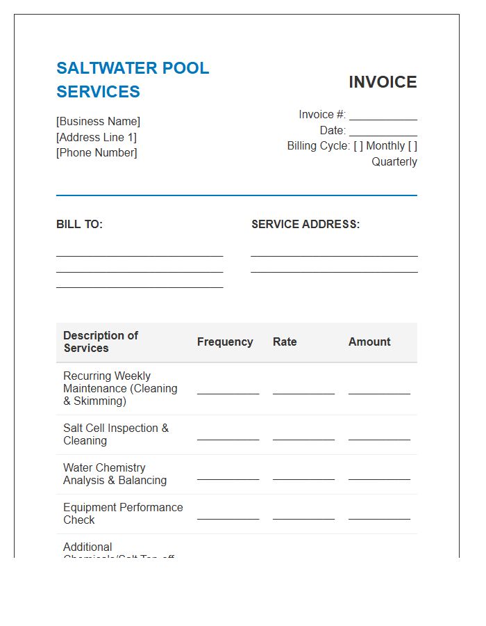 Saltwater Pool Maintenance Recurring Invoice Template