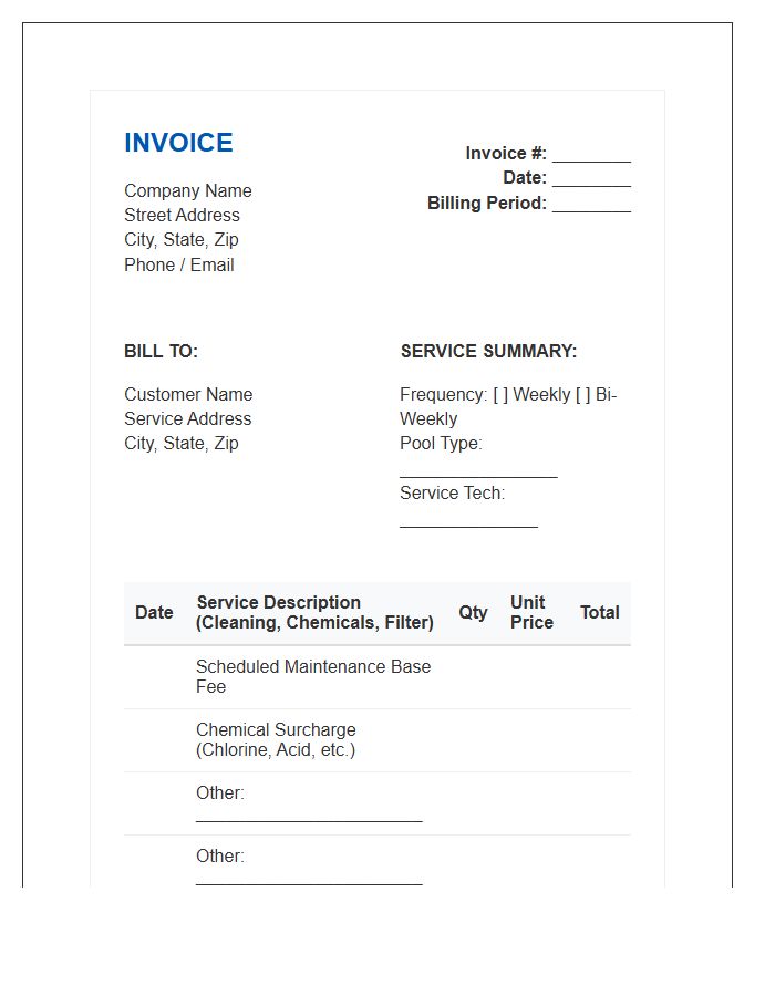 Scheduled Pool Maintenance Billing Invoice Template