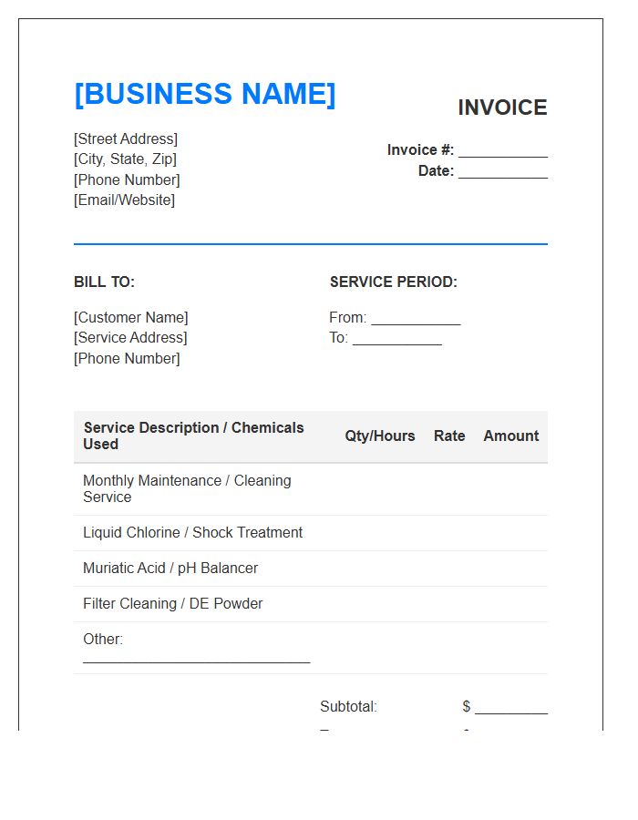 Small Business Pool Maintenance Invoice Template