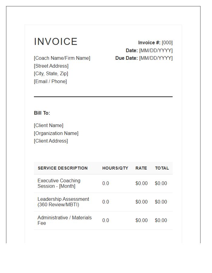Executive Coaching Services Invoice Template