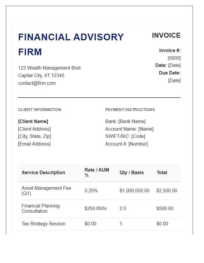 Financial Advisory Firm Invoice Template