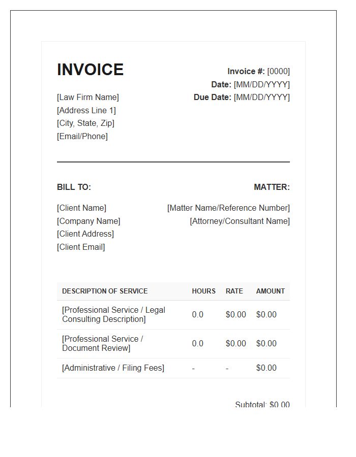 Legal Consulting Practice Invoice Template